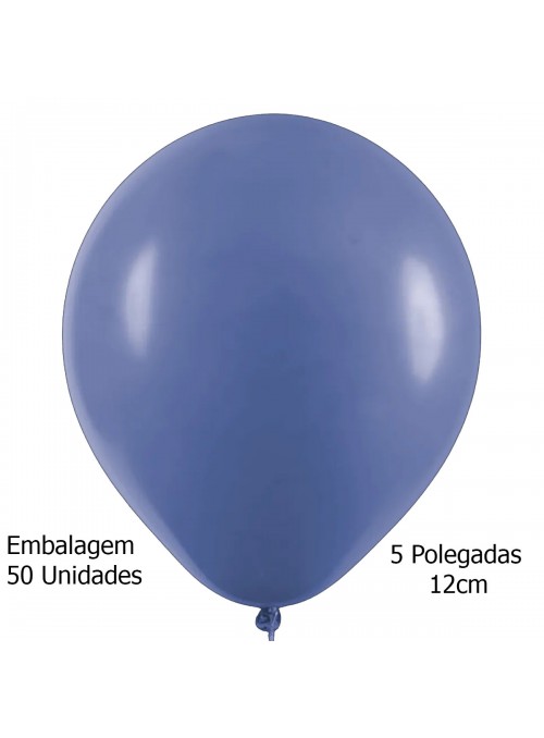 Balão de Látex Azul Jeans Liso 5 Polegadas 12cm 50 Unidades