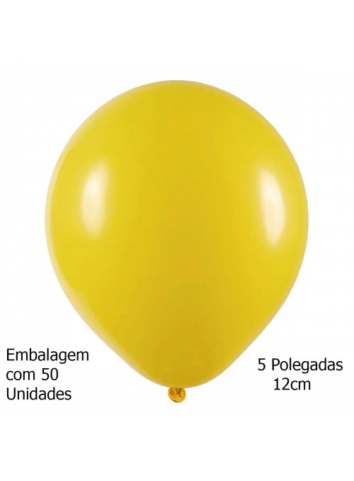 Balão de Látex Amarelo Liso 5 Polegadas 12cm 50 Unidades