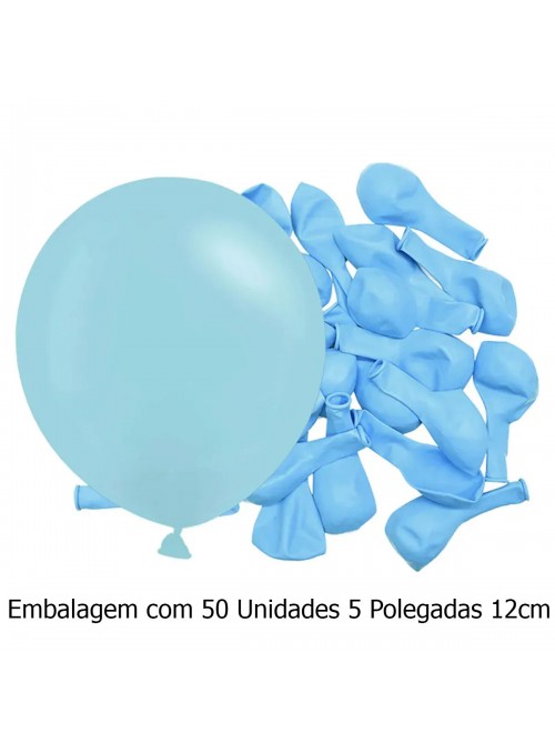 Balão de Látex Azul Claro Candy Liso 5 Polegadas 12cm 50 Unidades