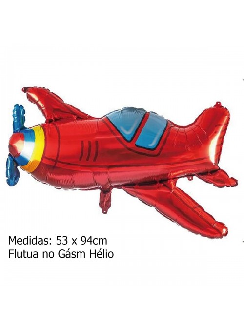 Balão Metalizado Avião Vermelho 53 X 94cm Flutua Gás Hélio