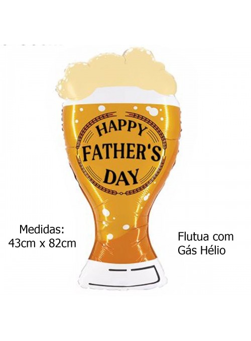Balão Metalizado Feliz Dia Dos Pais Chopp Cerveja 43x82cm