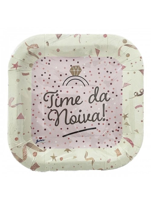 Prato de Papel Quadrado Despedida de Solteira 18cm Junco 8 Unidades