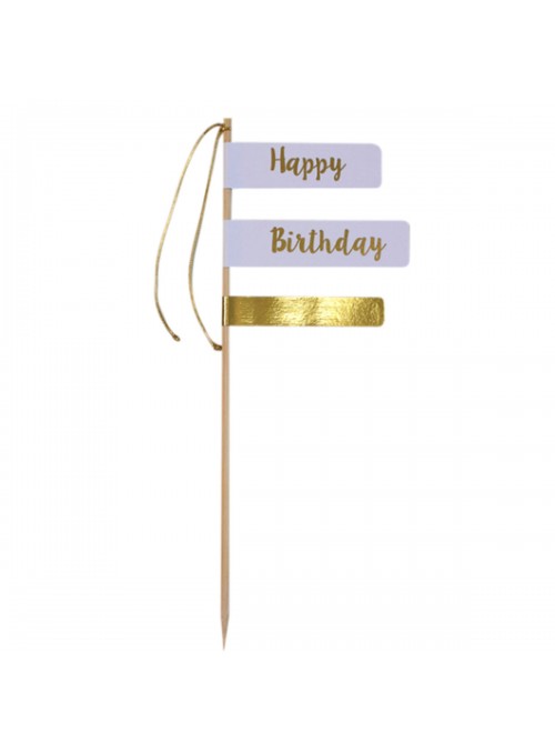 Topo para Bolo Happy Birthday Dourado Aniversário Tem Festejo