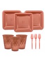 Kit Festa 10 Pessoas Descartáveis Rose Perolado Prato Copo Garfo Guardanapo