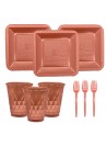 Kit Festa 10 Pessoas Descartáveis Rose Perolado Prato Copo Garfo Guardanapo