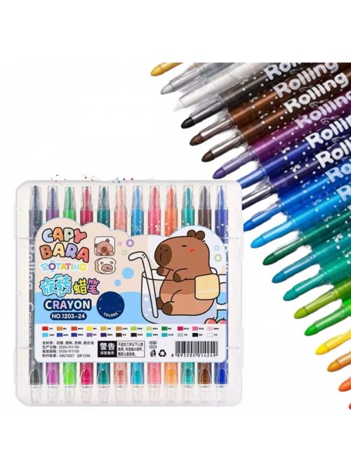Giz De Cera Retrátil 18 Cores Estojo Capivara Para Colorir