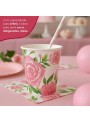 Prato e Copo de Papel Estampado Rosas 10 Pratos e 10 Copos