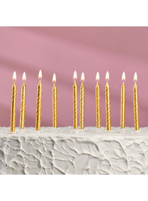Velas de Bolo Aniversário Espiral Dourada – 8 unidades