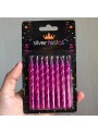 Velas de Bolo Aniversário Espiral Rosa Metalizado – 8 unidades