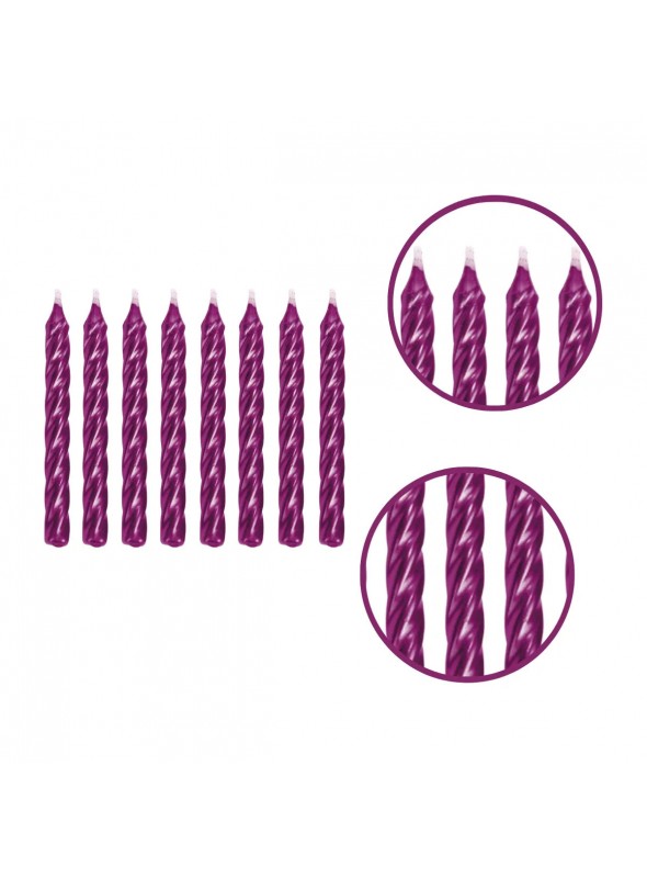 Velas de Bolo Aniversário Espiral Rosa Metalizado – 8 unidades