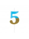 Vela De Aniversário Número 5 Azul Com Glitter Dourado 8,5cm