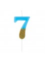 Vela De Aniversário Número 7 Azul Com Glitter Dourado 8,5cm