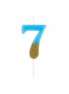 Vela De Aniversário Número 7 Azul Com Glitter Dourado 8,5cm
