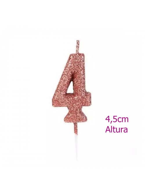 Vela de Aniversário Número 4 Glitter Rose Gold 4,5cm