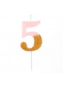 Vela De Aniversário Número 5 Rosa Com Glitter Dourado 8,5cm