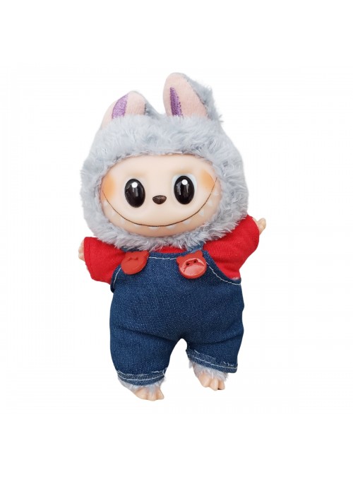 Labubu Monsters com Roupa Blusa Vermelha e Calça Jeans Chaveiro Caixa Surpresa 1 Unid