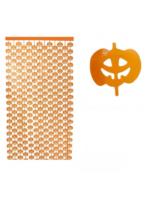 Cortina Metalizada Abóbora Laranja Halloween Dia das Bruxas