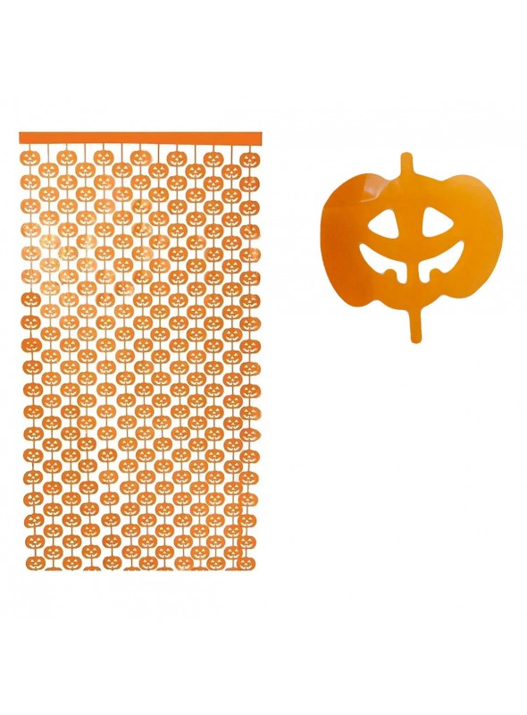 Cortina Metalizada Abóbora Laranja Halloween Dia das Bruxas