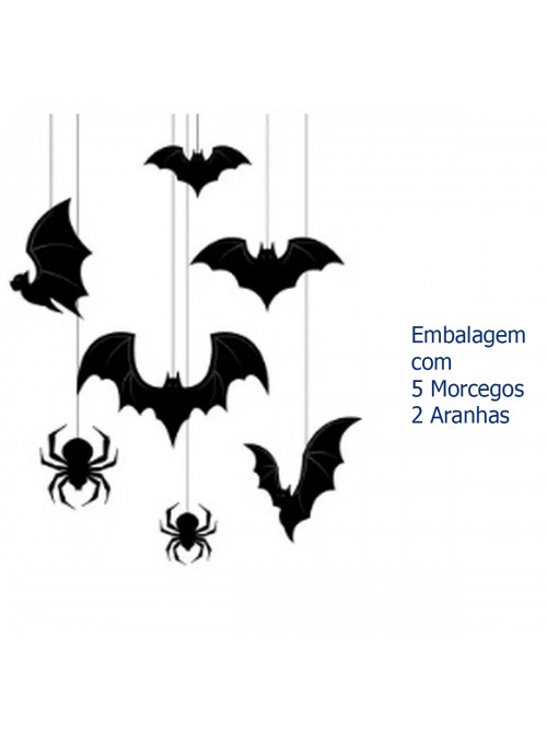 Enfeite Halloween para Pendurar Aranhas e Morcegos 1 Metro