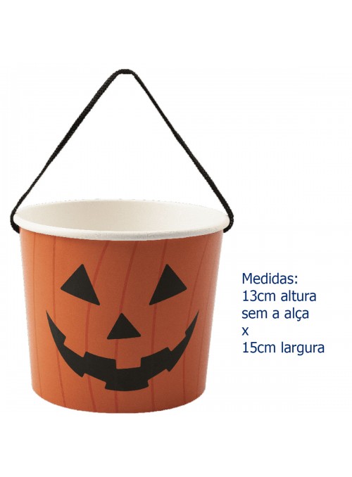 Baldinho Balde Halloween Abóbora Laranja Papel Dia Da Bruxa