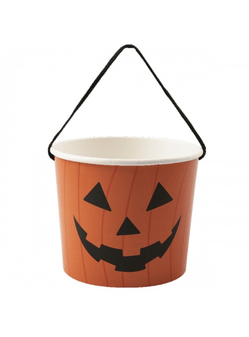 Baldinho Balde Halloween Abóbora Laranja Papel Dia Da Bruxa