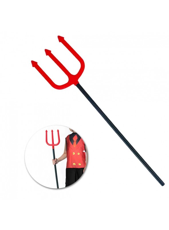 Tridente De Plástico Vermelho Desmontável 100cm Halloween