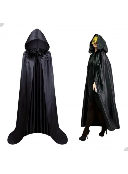 Capa Fantasia Vampiro Com Capuz Preto 140cm