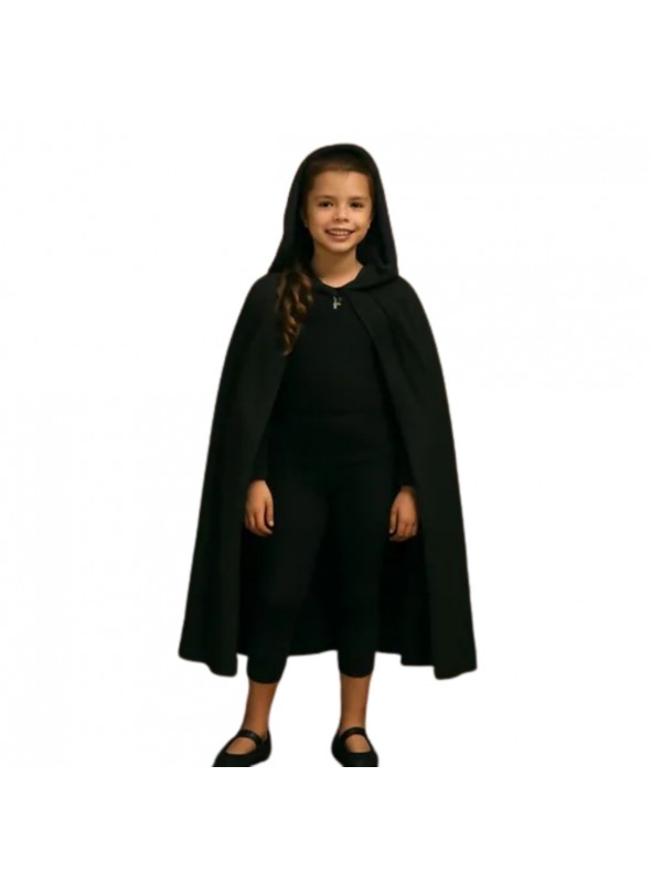 Capa Fantasia Infantil Vampiro Com Capuz Preto 80cm
