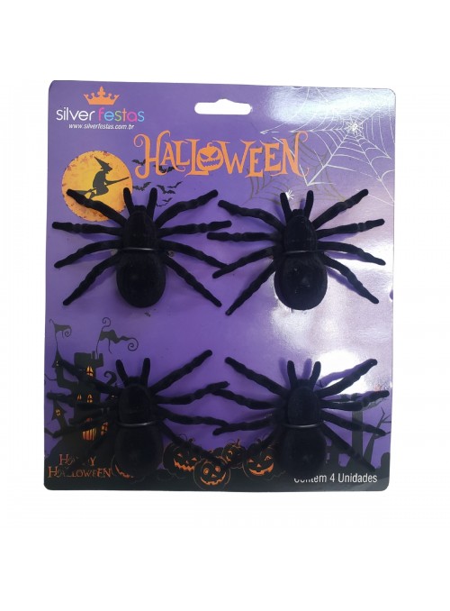 Halloween Aranha Decorativa Preta 11,5cm 4 Unidades Dia das Bruxas