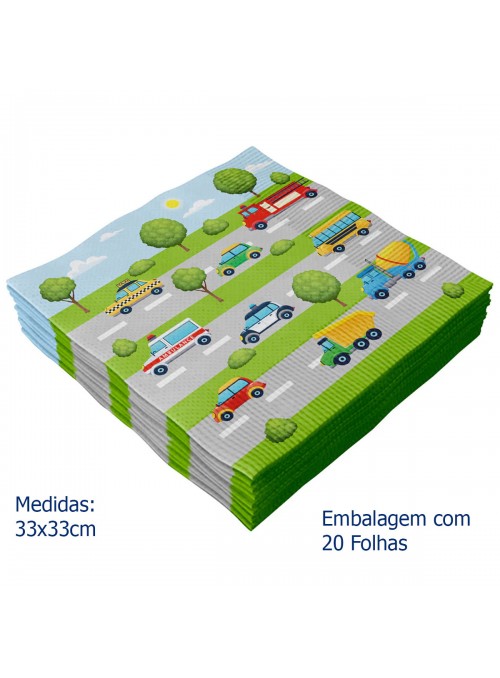 Guardanapos de Papel Festa Carros 33x33cm 20 Folhas Descartáveis