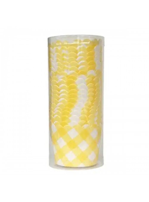 Forminhas para Cupcake de Papel Forneáveis Xadrez Amarelo Vichy 20 Unidades
