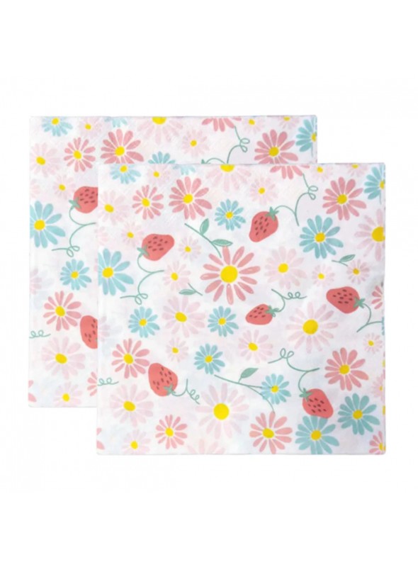 Guardanapo De Papel Margaridas Com Morango 16,5cm 20 Unidades