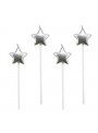 Vela de Aniversário Estrela Prata 13,5cm Silver Festas 4 Unidades