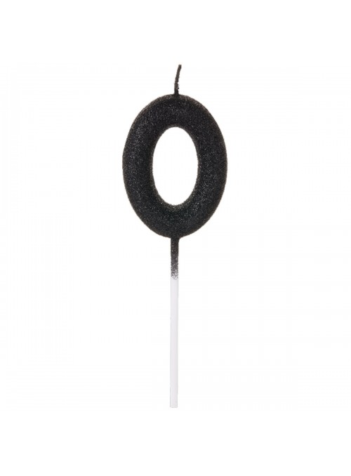 Vela De Aniversário Número 0 Glitter Preto 14,5cm Velas Aniversário