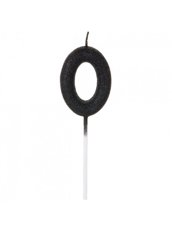 Vela De Aniversário Número 0 Glitter Preto 14,5cm Velas Aniversário