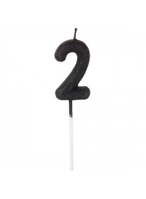 Vela De Aniversário Número 2 Glitter Preto 14,5cm Velas Aniversário