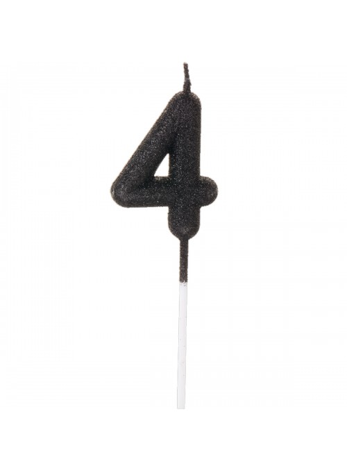 Vela De Aniversário Número 4 Glitter Preto 14,5cm Velas Aniversário
