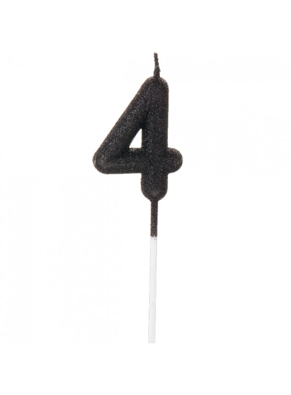 Vela De Aniversário Número 4 Glitter Preto 14,5cm Velas Aniversário