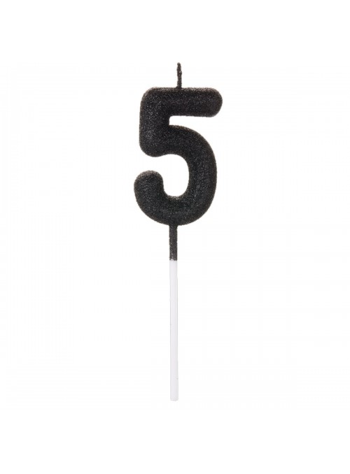 Vela De Aniversário Número 5 Glitter Preto 14,5cm Velas Aniversário