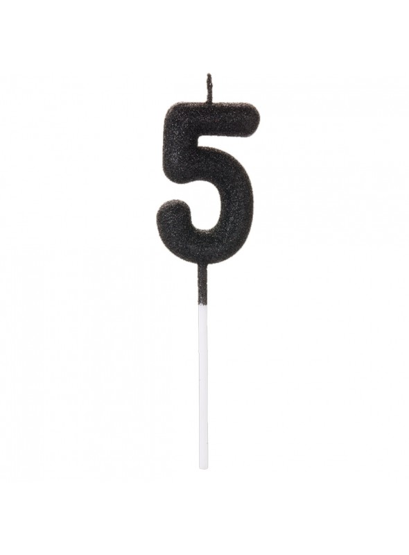 Vela De Aniversário Número 5 Glitter Preto 14,5cm Velas Aniversário