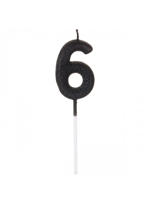 Vela De Aniversário Número 6 Glitter Preto 14,5cm Velas Aniversário