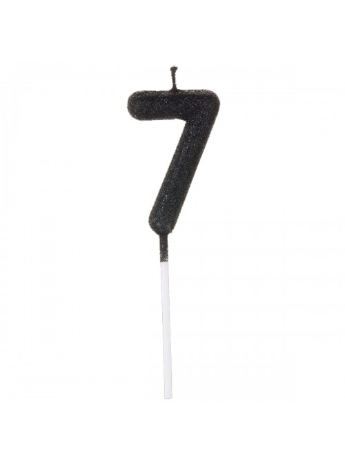 Vela De Aniversário Número 7 Glitter Preto 14,5cm Velas Aniversário