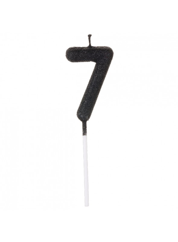 Vela De Aniversário Número 7 Glitter Preto 14,5cm Velas Aniversário