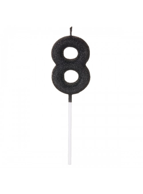 Vela De Aniversário Número 8 Glitter Preto 14,5cm Velas Aniversário