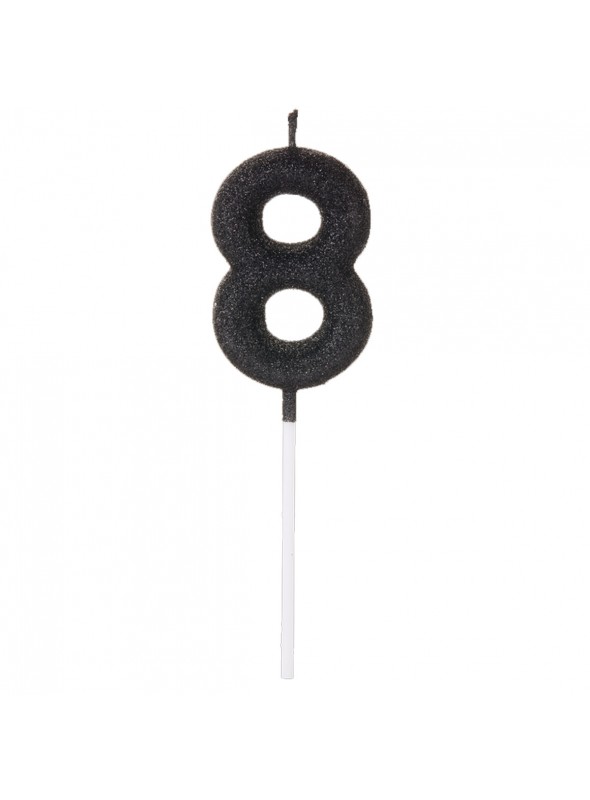 Vela De Aniversário Número 8 Glitter Preto 14,5cm Velas Aniversário