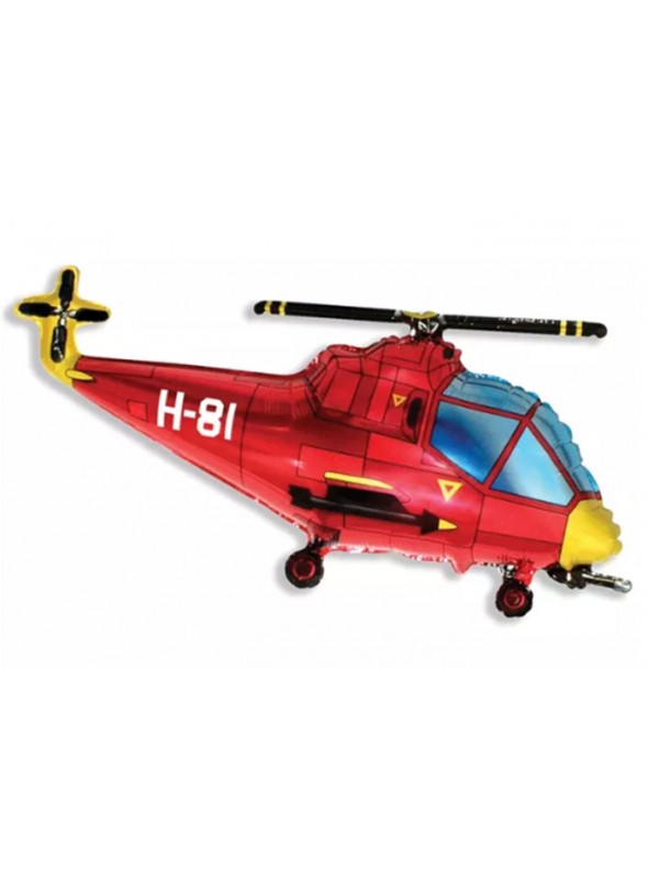 Balão Bexiga Metalizada Helicóptero Vermelho 31 Polegadas 79cm