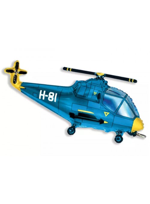 Balão Bexiga Metalizada Helicóptero Azul 31 Polegadas 79cm Flexmetal
