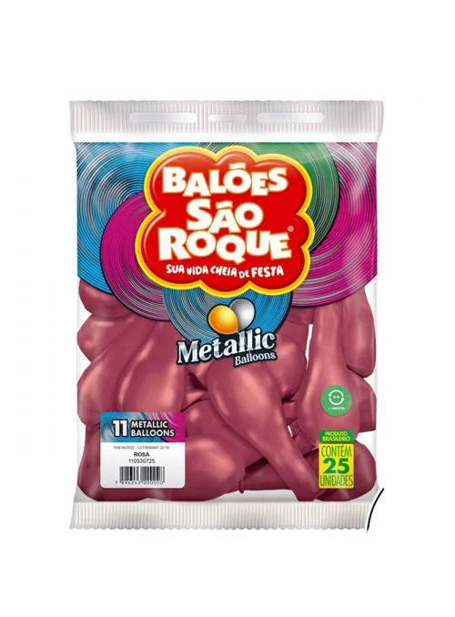 Balões de Látex Rosa Metálico 11 Polegadas 28cm São Roque 25 Unidades