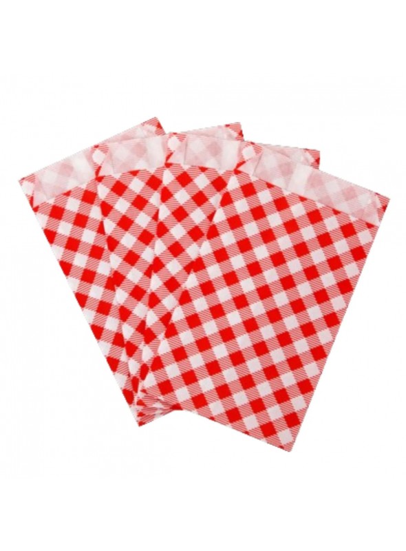 Saquinhos de Papel Xadrez Vermelho 14x8cm 50 Unidades Festa Junina