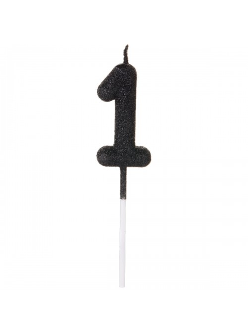 Vela De Aniversário Número 1 Glitter Preto 14,5cm Velas Aniversário